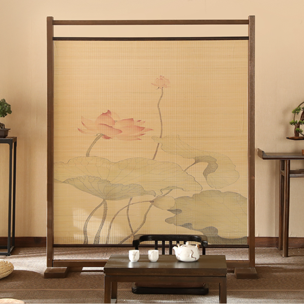 전통 공간분리 찻집 복고풍 파티션 한옥 주막 스크린 180cmx너비 150cm 연꽃 그림 양면 - 메인 이미지