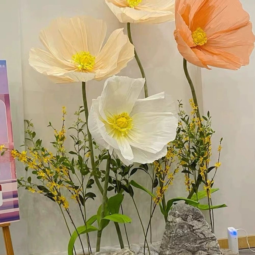 대형꽃 장식 세트 한송이꽃 DIY 모란 양귀 D. 양귀비 연한 샴페인색 꽃 중앙이 연한 편 - 상품 이미지