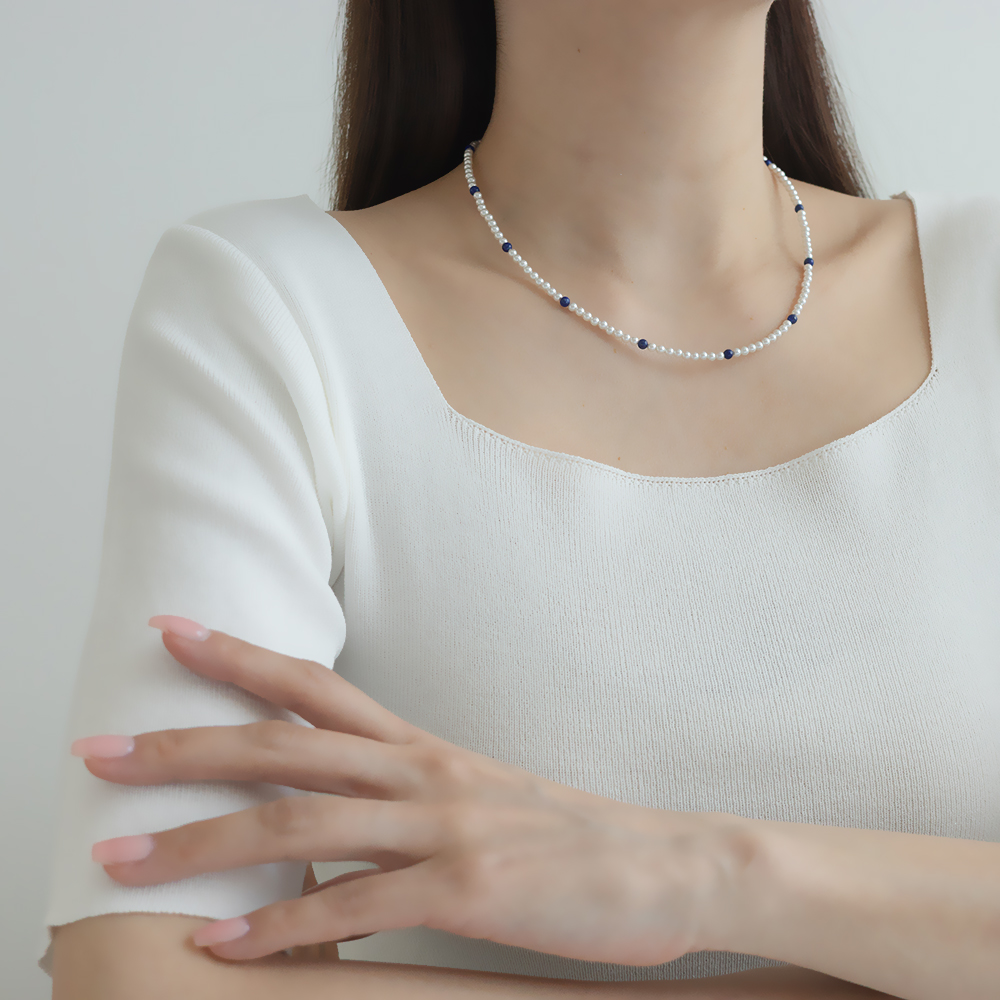 14k 다색 원석 3mm 스왈 진주 목걸이 OPPN0352 - 상세 이미지 2
