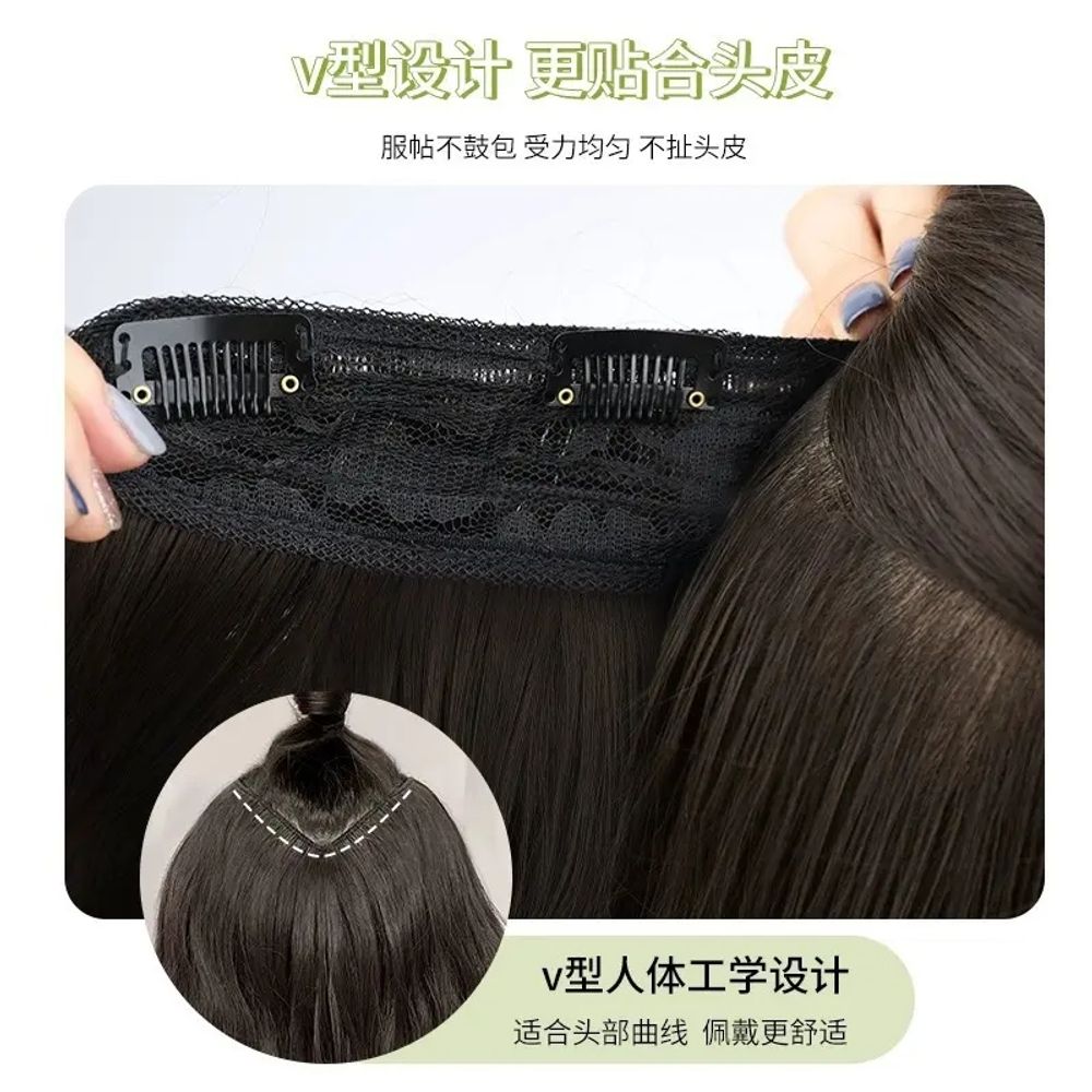 붙임머리 긴머리 가발 헤어피스 생머리 똑딱이 A. 원피스 V자 컬 헤어피스 45CM 내추럴 - 상세 이미지 5
