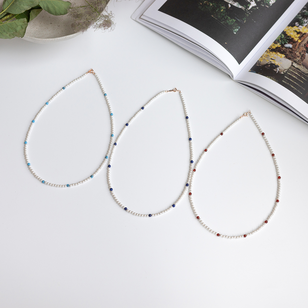 14k 다색 원석 3mm 스왈 진주 목걸이 OPPN0352 - 상세 이미지 2