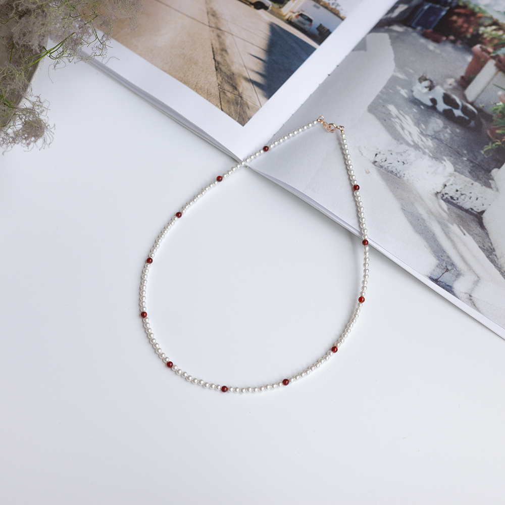 14k 다색 원석 3mm 스왈 진주 목걸이 OPPN0352 - 상세 이미지 5