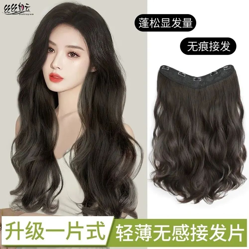 붙임머리 긴머리 가발 헤어피스 생머리 똑딱이 A. 원피스 V자 컬 헤어피스 45CM 내추럴 - 상세 이미지 2