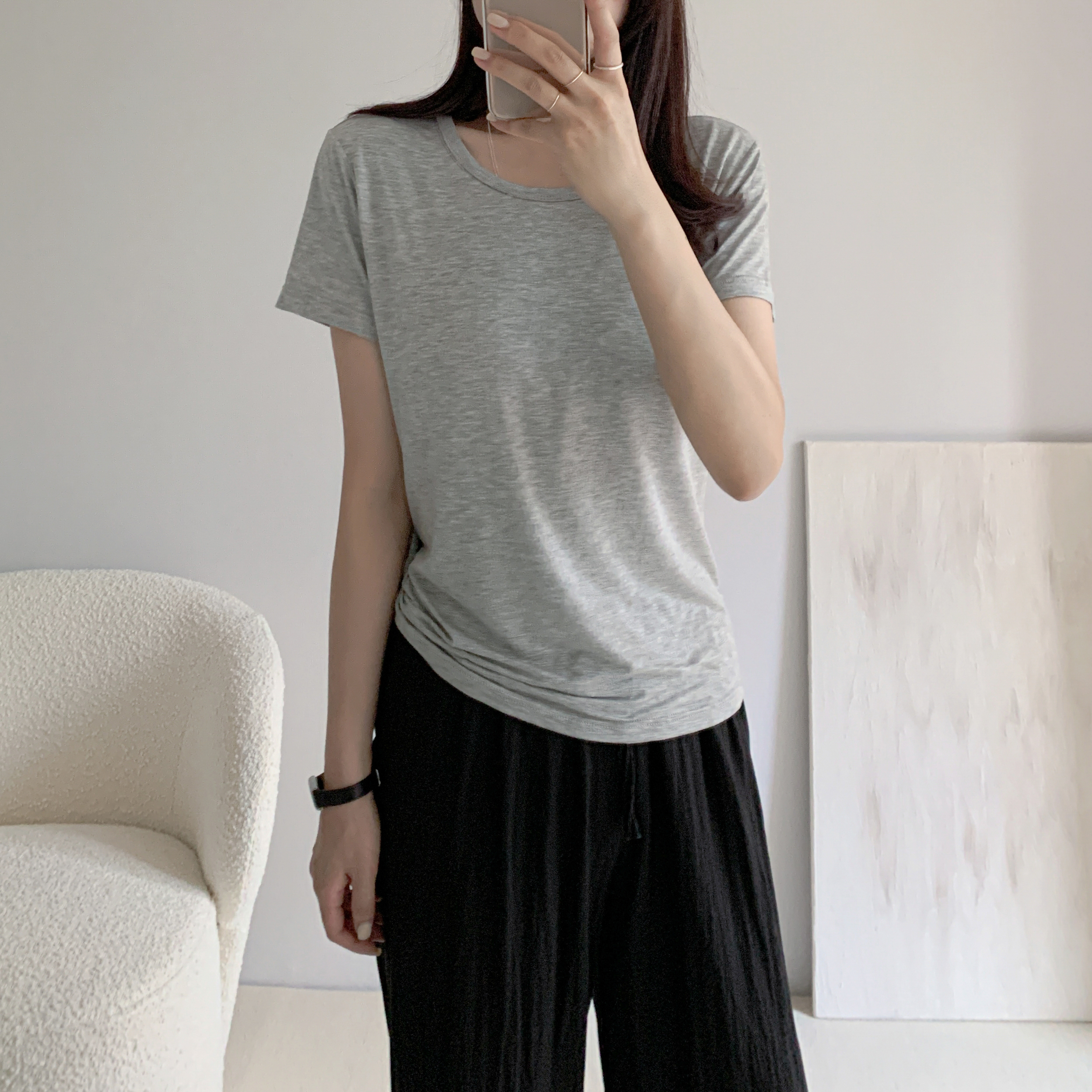 1+1 노브라티 노브라티셔츠 캡내장반팔 브라티셔츠 브라티 이미지 3