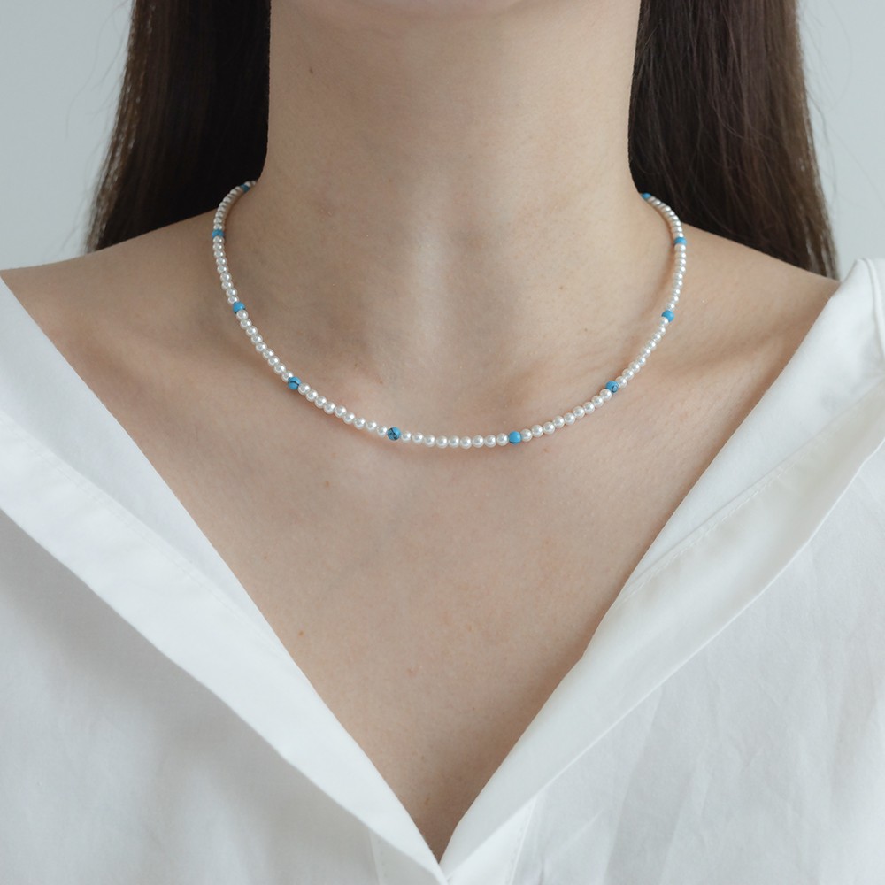 14k 다색 원석 3mm 스왈 진주 목걸이 OPPN0352 - 메인 이미지