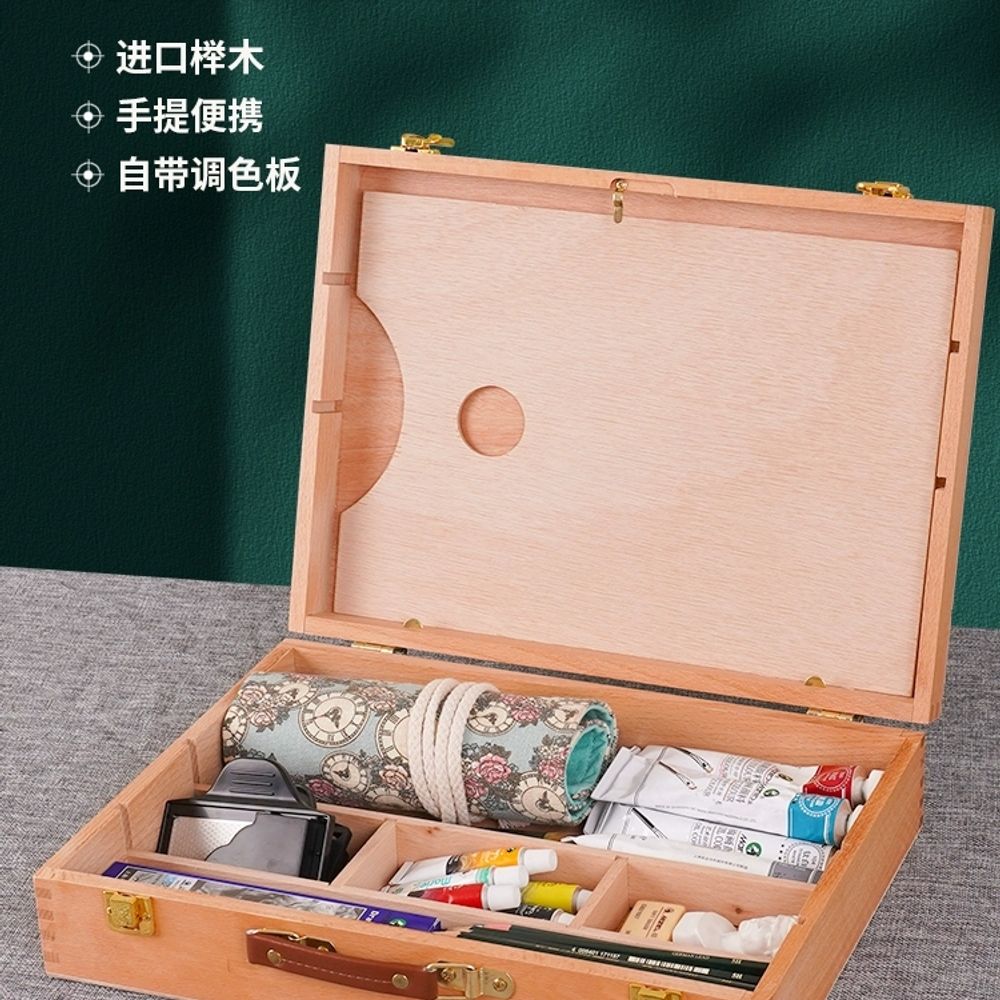 화구 가방 나무 화구가방 휴대용 미술통 스케치 유화 A. 소형 너도밤나무 휴대용 도구 상자 - 상세 이미지 2