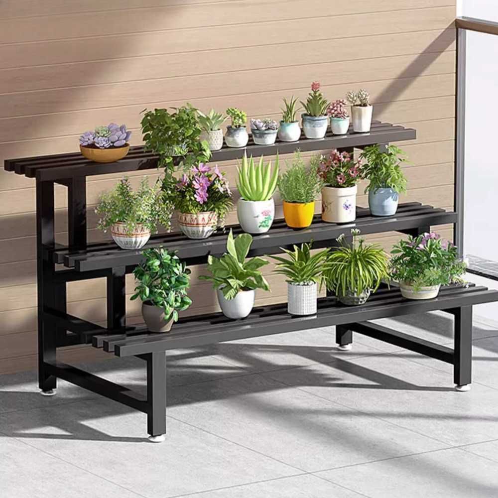 계단식 화분 받침대 스텐 거치대 다육이선반 B. 단일층 80cm 길이 검정 탄소강 안정적 - 상품 이미지