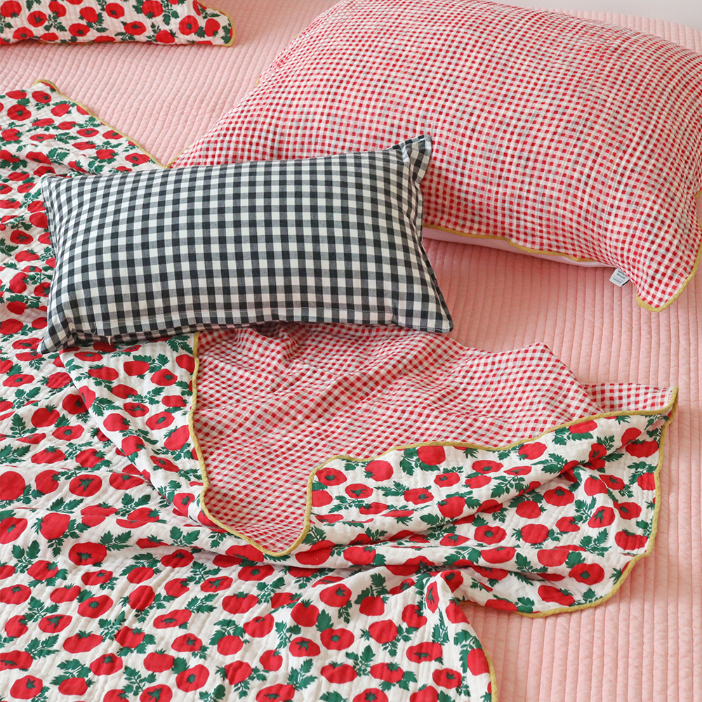 4중 거즈 토마토 체크 양면사용 여름이불 겸 사계절 블랭킷 캠핑 담요 리버서블 이불 미니