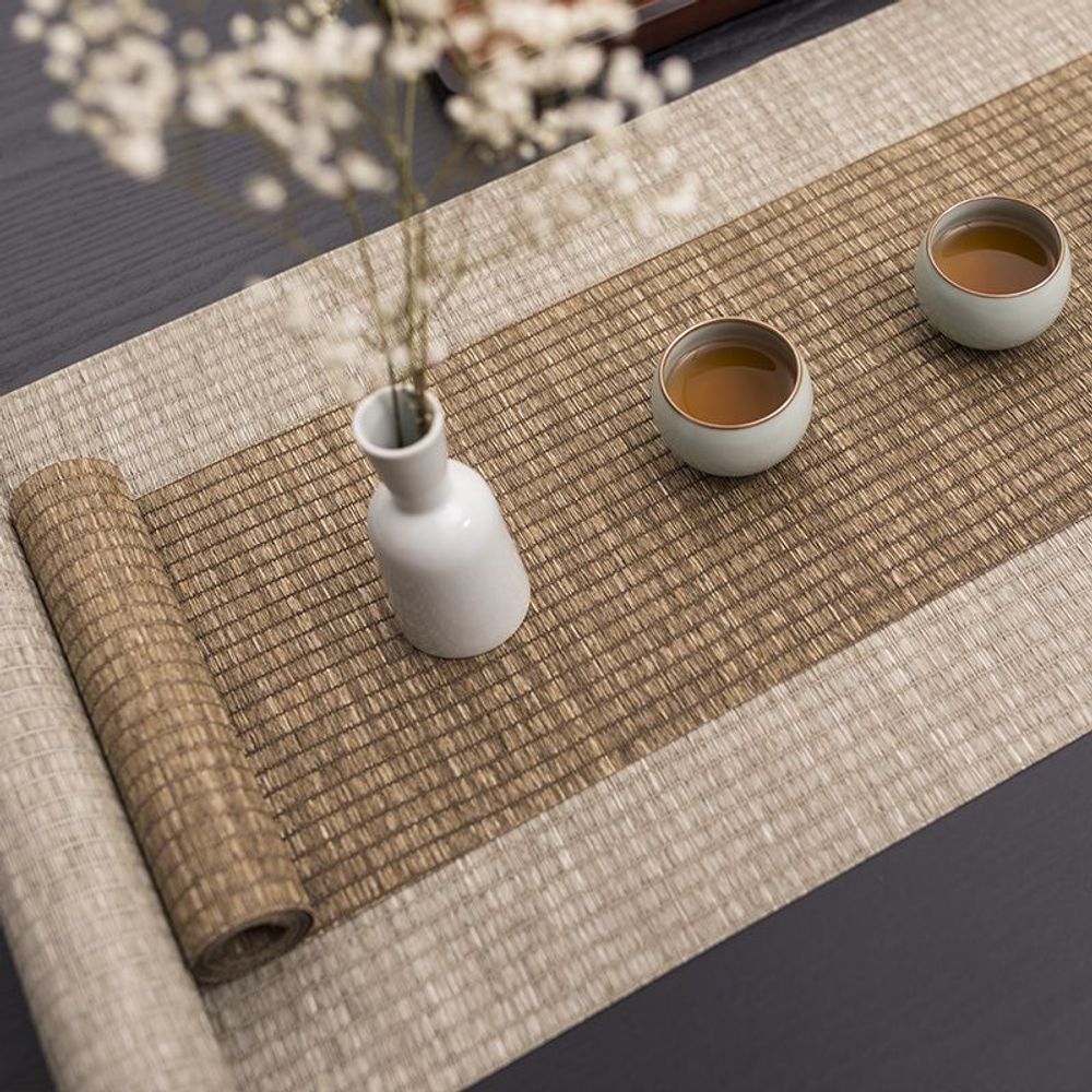 테이블러너 식탁매트 라탄 다도 찻잔 A. 밝은 회색 밝은 커피색, A. 100x40cm - 상품 이미지