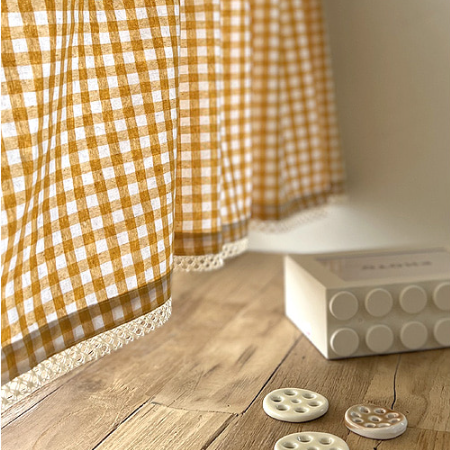 체크 노란색 레이스 가리개커튼 창문 바란스 가림막 가리개 인테리어 미니 패브릭 커튼