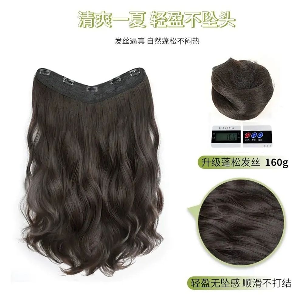 붙임머리 긴머리 가발 헤어피스 생머리 똑딱이 A. 원피스 V자 컬 헤어피스 45CM 내추럴 - 상세 이미지 4