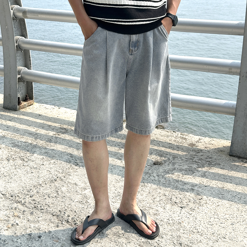 남자청반바지 여름 와이드 5부 남성버뮤다팬츠 - 상품 이미지