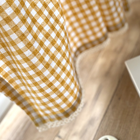 체크 노란색 레이스 가리개커튼 창문 바란스 가림막 가리개 인테리어 미니 패브릭 커튼