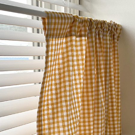 체크 노란색 레이스 가리개커튼 창문 바란스 가림막 가리개 인테리어 미니 패브릭 커튼