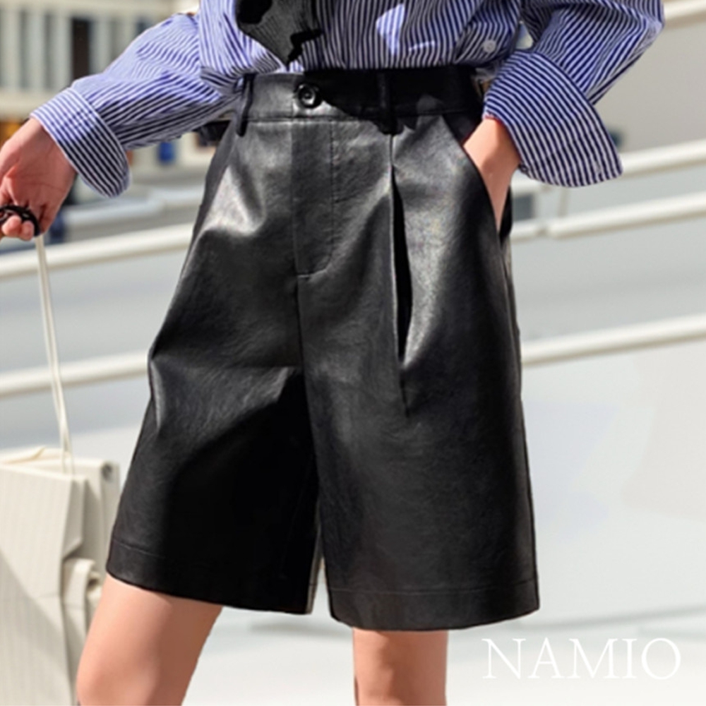 가죽반바지 핀턱 버뮤다 팬츠 4부 레더 가을 반바지