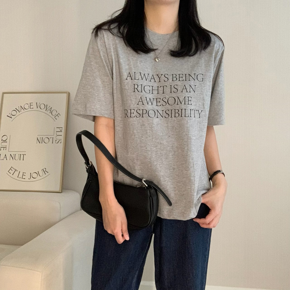 캐주얼 오버핏 빌러 레터링 티셔츠 여름 여성 티셔츠 면 박스티 여자 반팔티 - 상세 이미지 5