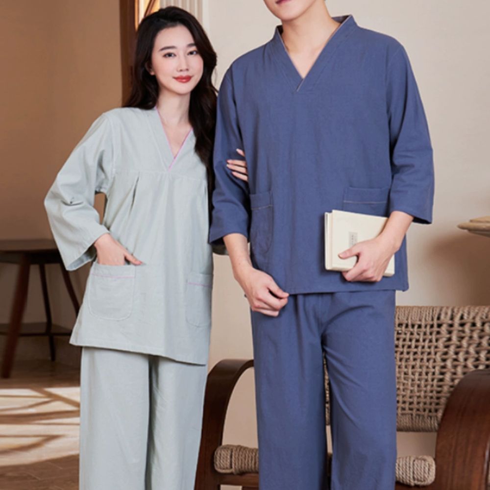 찜질복긴팔 사우나 마사지복 단체복 한증복 황토 찜질방 A. 4XL, A. 진한 파란색 - 상품 이미지