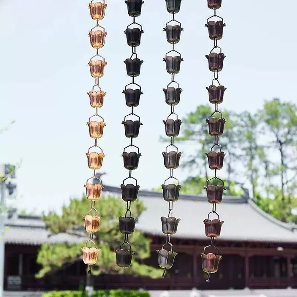 처마 체인 빗물받이 인테리어 사찰 전통 연꽃 A. 커피알루미늄합금 연꽃 레인체인 1미터 5 - 상세 이미지 3