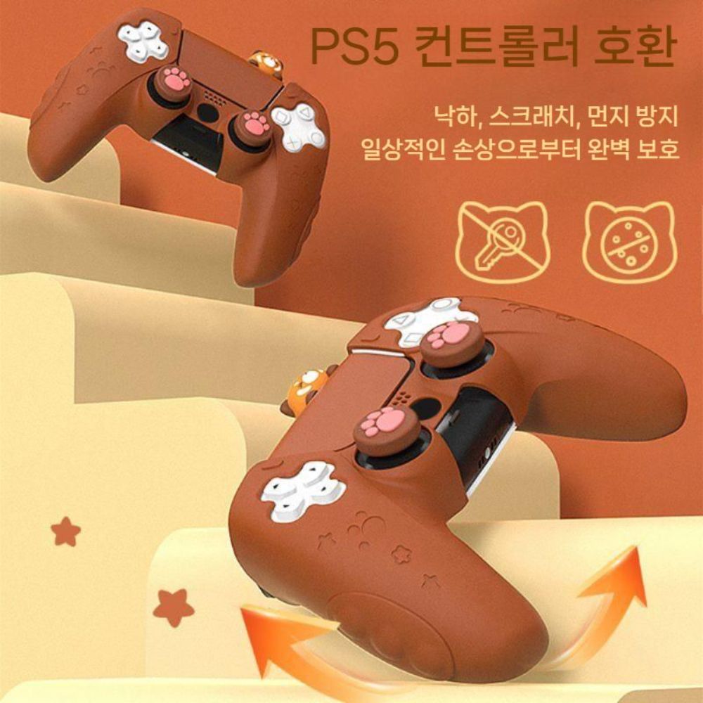 플스5 듀얼센스 보호 케이스 컨트롤러 실리콘 스티커 캡 키 너구리 베어 테마 - 상세 이미지 4