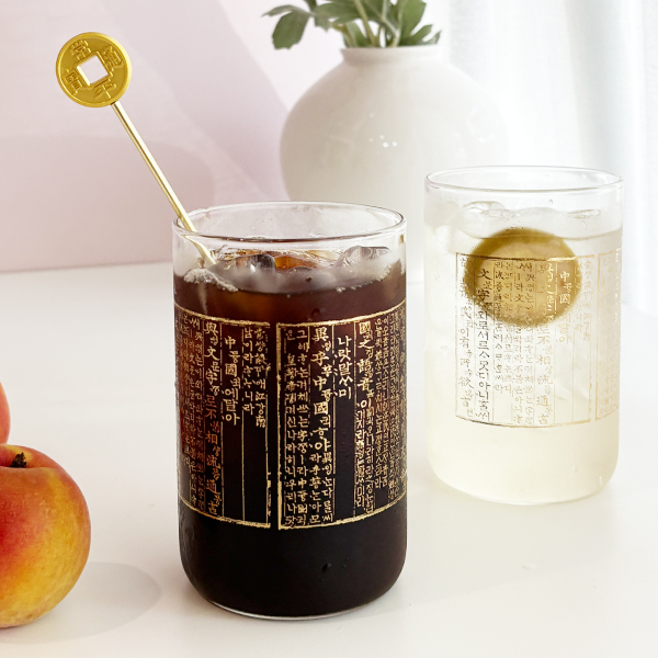 훈민정음 유리컵2p+엽전머들러(외국인선물 K굿즈 유리컵선물세트 한국기념품 한국정통굿즈 한글머그)