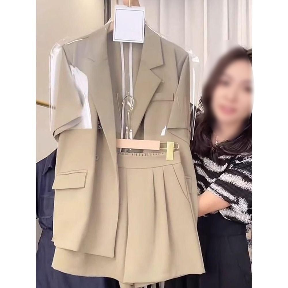 카키 여름 세트업 자켓 반바지 투피스 여성정장 bying24 카키 2피스 세트 M (40-50kg) - 상세 이미지 5