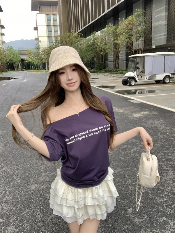 여성 오프숄더 반팔 티셔츠 루즈핏 데일리 캐주얼 썸머 상의 기본티 시원한 편안한 이지룩 코디 쇄골라인 13283 - 상세 이미지 2