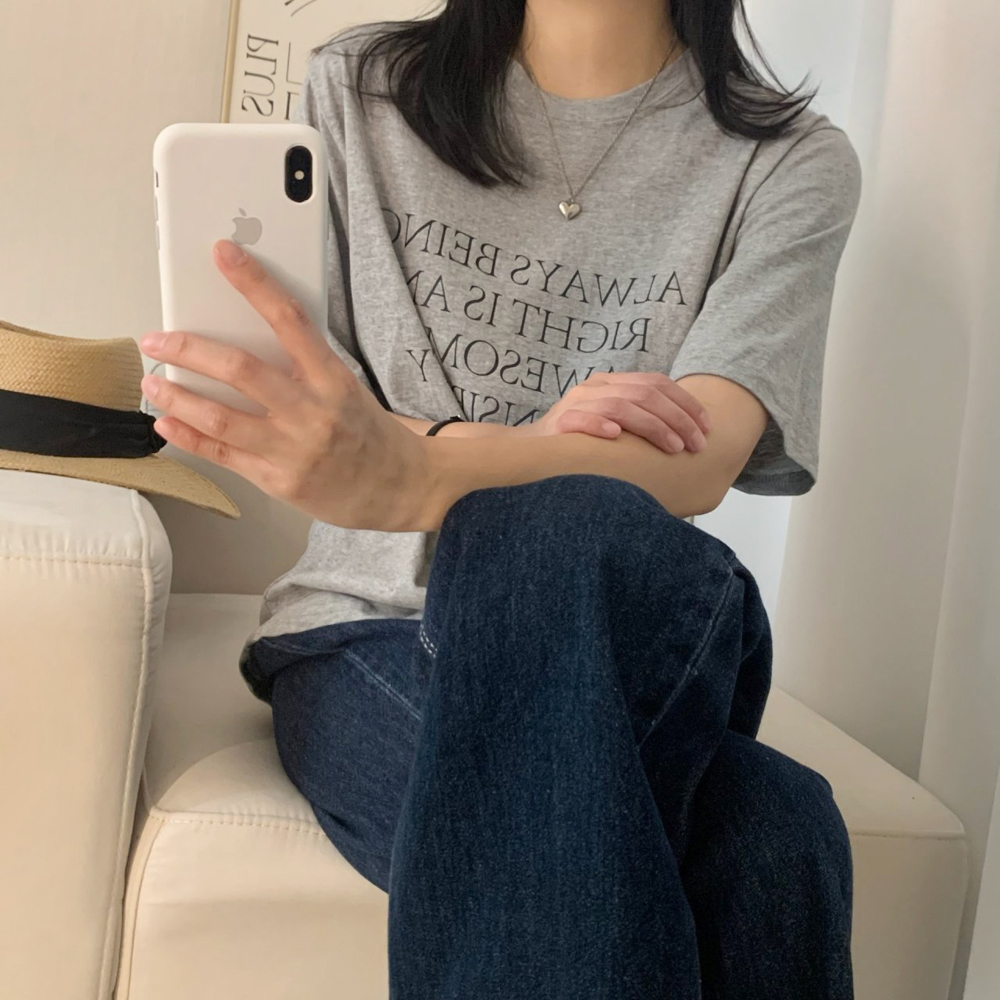 캐주얼 오버핏 빌러 레터링 티셔츠 여름 여성 티셔츠 면 박스티 여자 반팔티 - 상세 이미지 3