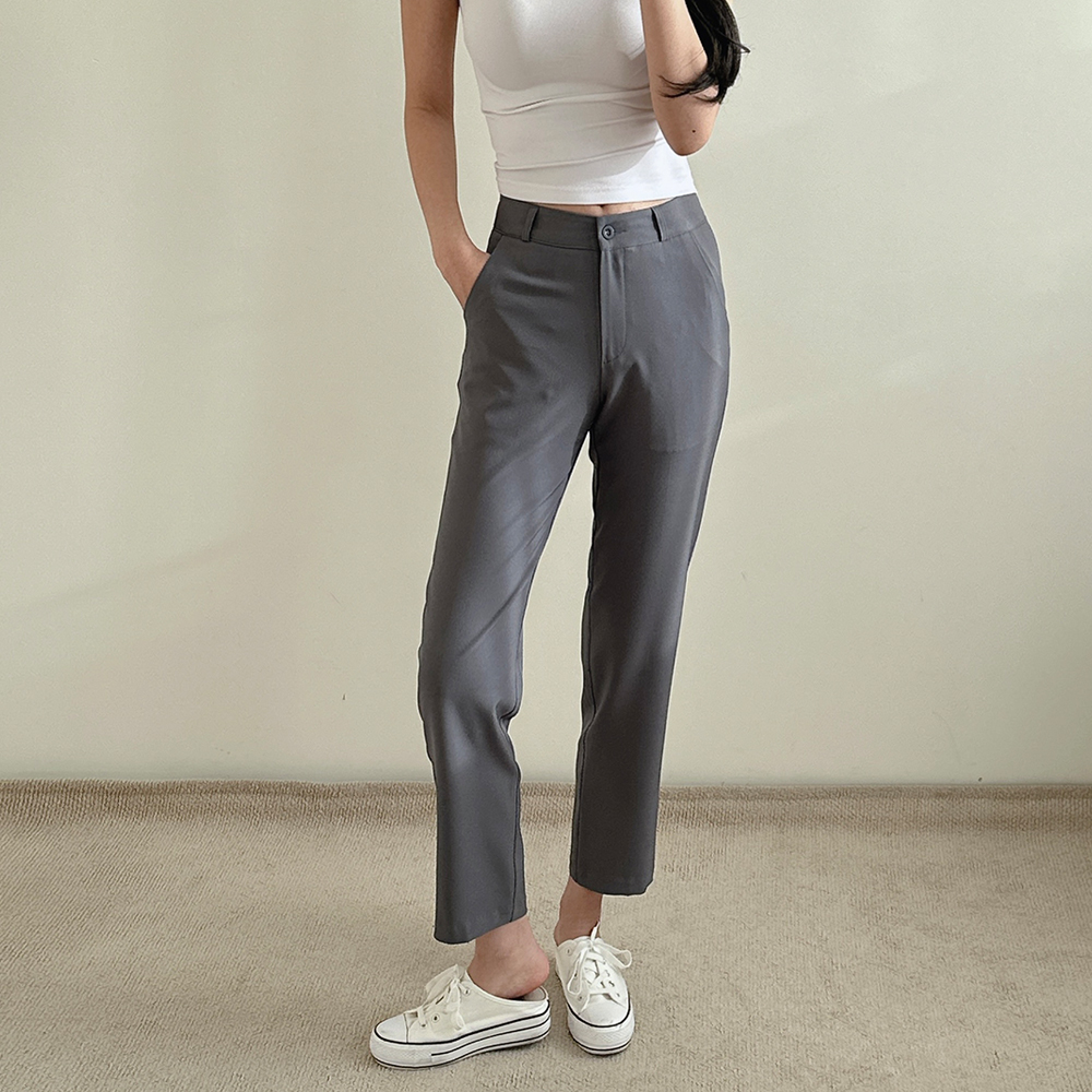 1+1 여성 여름 슬랙스 스판 구김방지 정장바지 그레이 아이보리 일자 - 상세 이미지 2