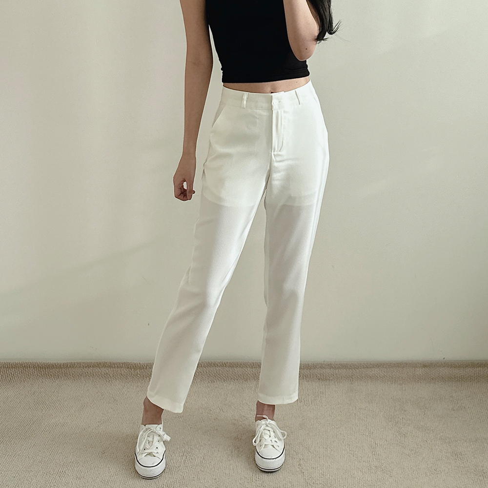 1+1 여성 여름 슬랙스 스판 구김방지 정장바지 그레이 아이보리 일자 - 상세 이미지 3