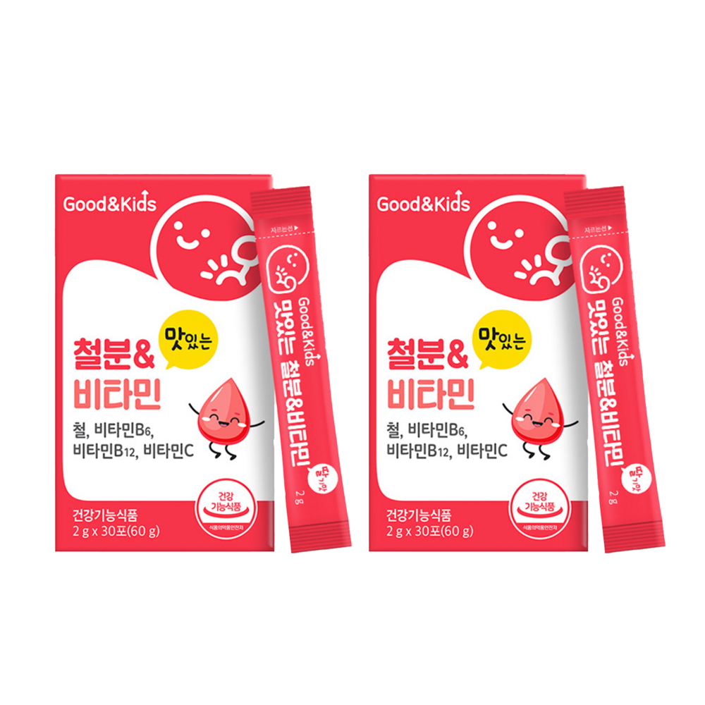 어린이 철분 비타민 딸기맛 분말 스틱 30포, 2개 - 메인 이미지