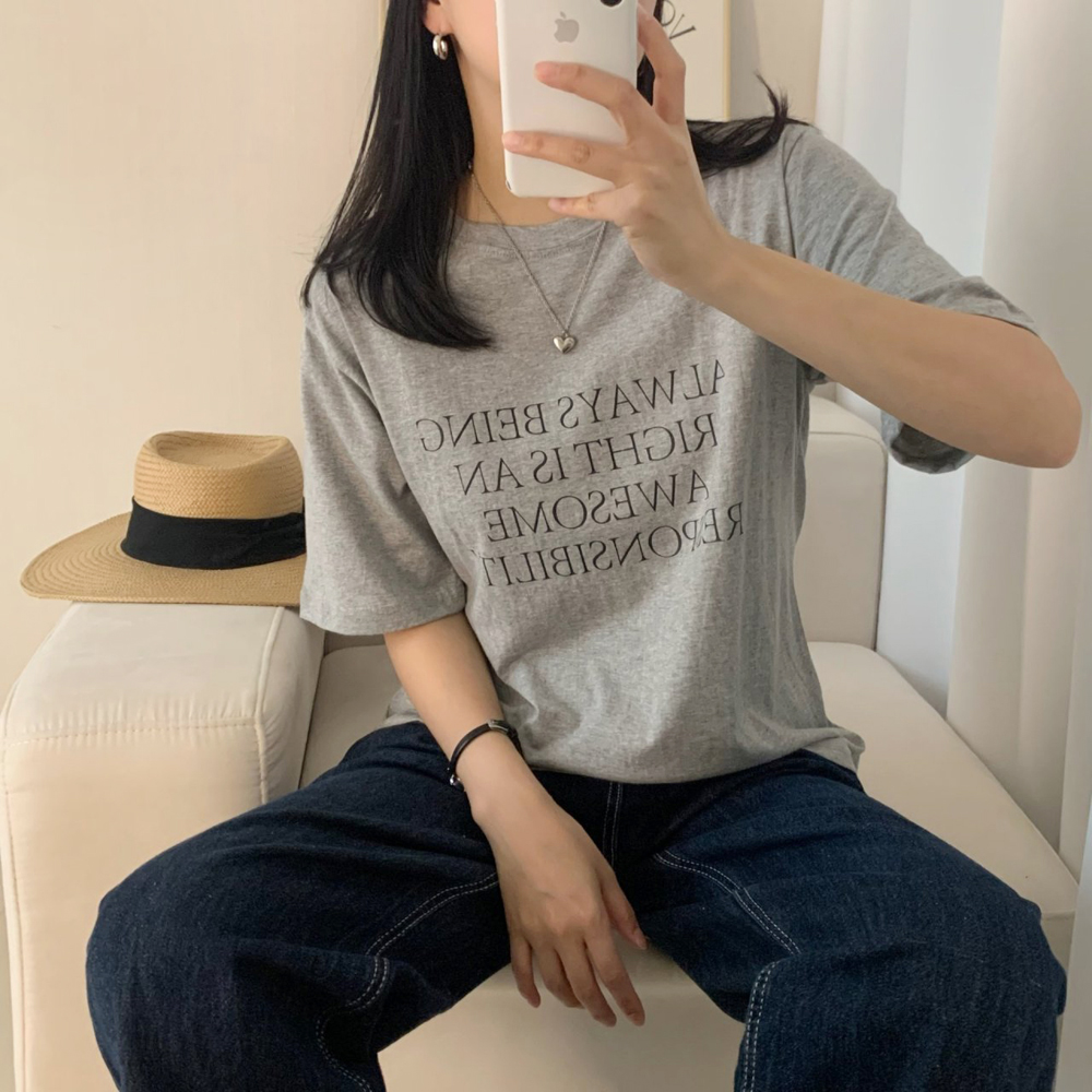 캐주얼 오버핏 빌러 레터링 티셔츠 여름 여성 티셔츠 면 박스티 여자 반팔티 - 상세 이미지 2