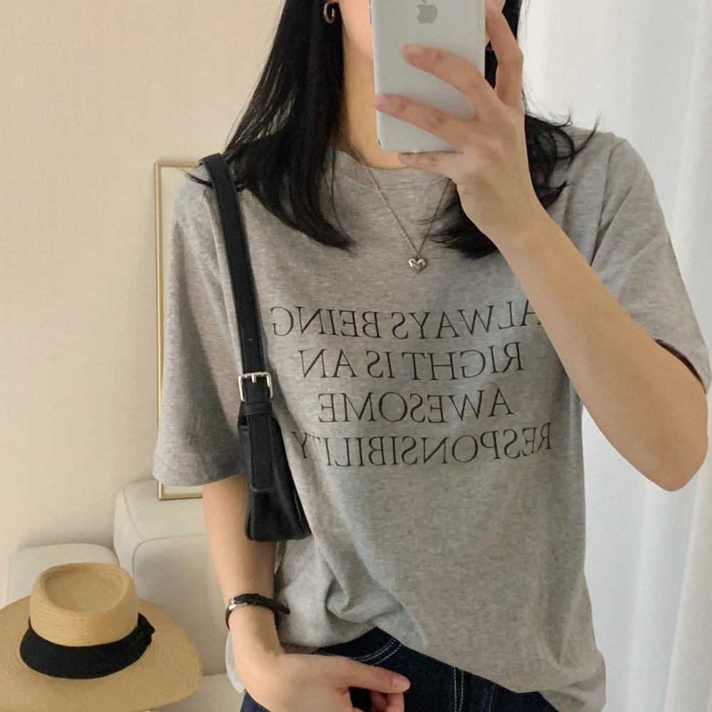캐주얼 오버핏 빌러 레터링 티셔츠 여름 여성 티셔츠 면 박스티 여자 반팔티 - 상품 이미지