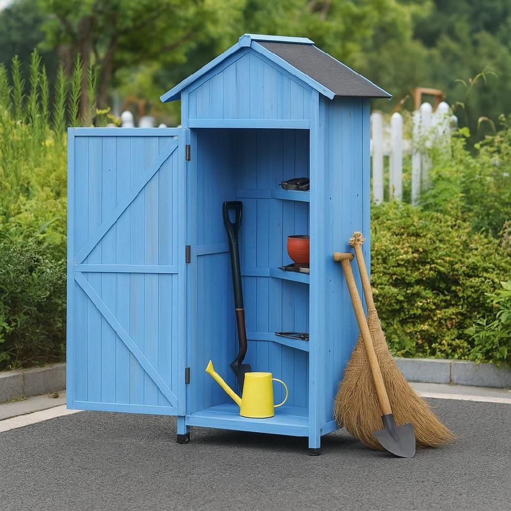 야외 원목창고 농기구보관함 농막 전원주택 정원 간이창고 A 스카이블루 51x46x157