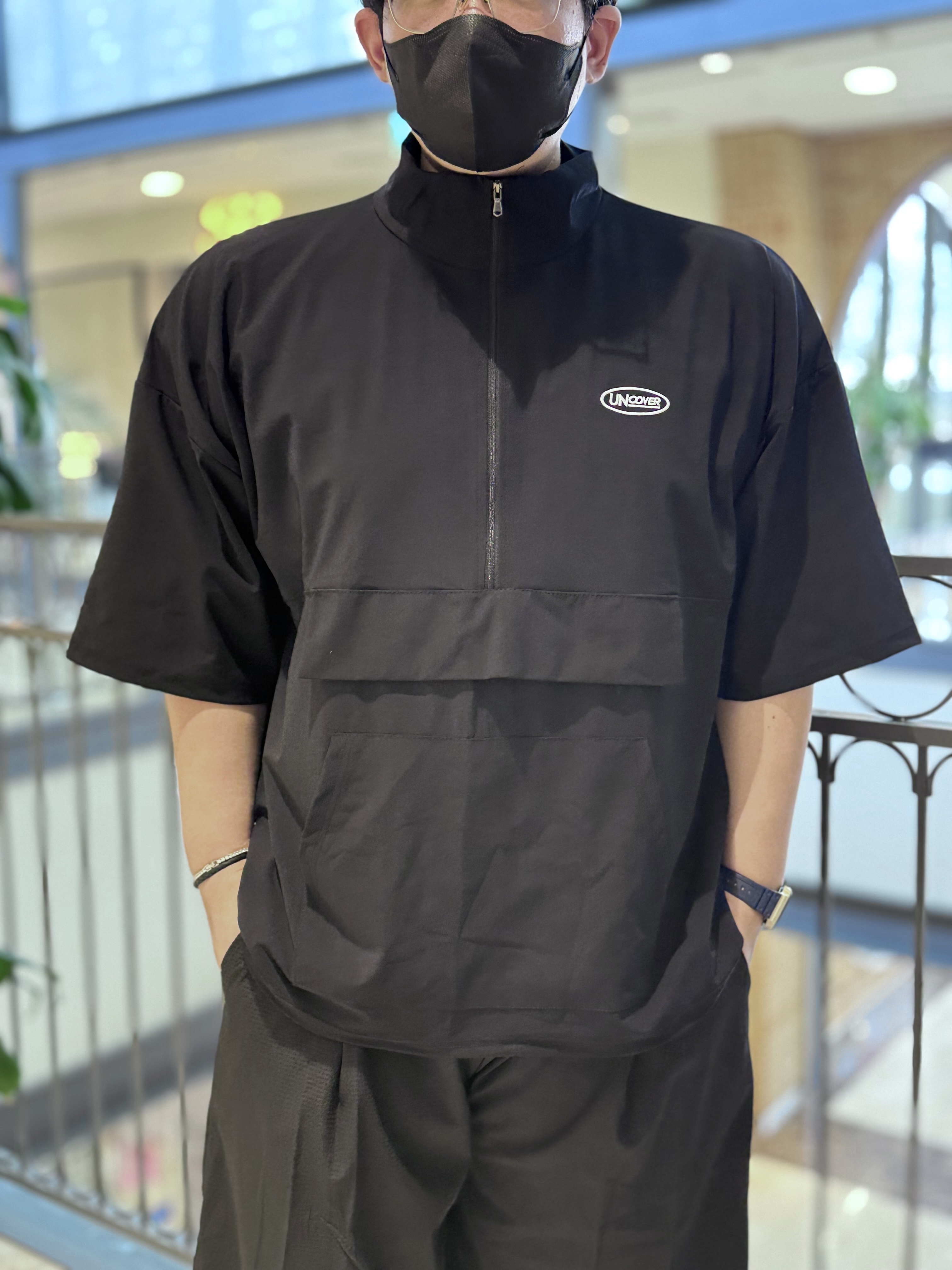 남성 빅사이즈 아노락 반팔 바람막이 여름 가을 반집업 스판 스탠넥 커플룩