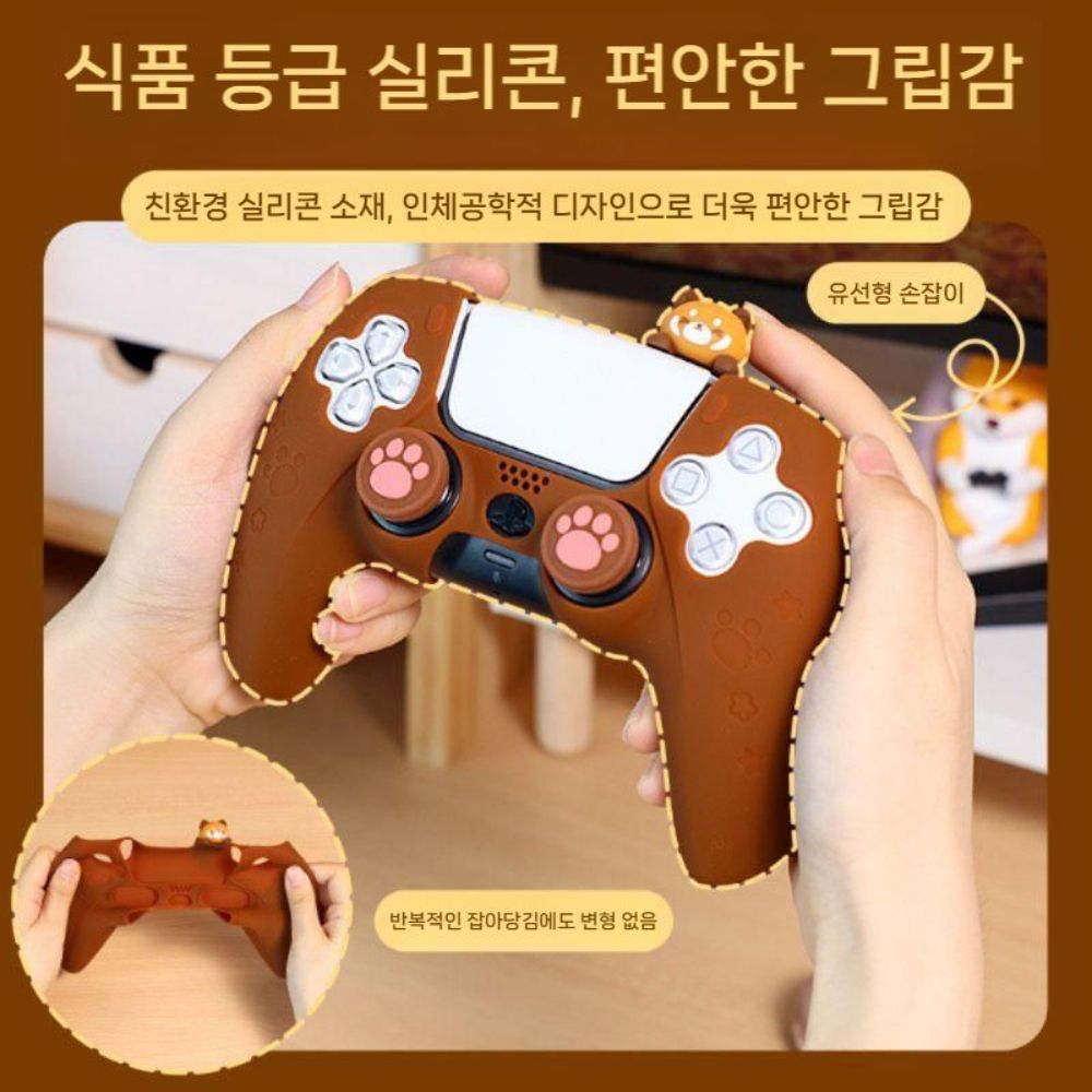플스5 듀얼센스 보호 케이스 컨트롤러 실리콘 스티커 캡 키 너구리 베어 테마 - 상세 이미지 3