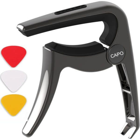 [JUSTPRO][해외]어쿠스틱 및 일렉트릭 기타를 위한 기타 카포, 3 in 1 건메탈 폴리싱 카포 스트링 핀 풀러 픽 홀더, 우쿨렐레, 바이올린, 베이스, 밴조용 3개의 픽이 무료로 제공됩니다
