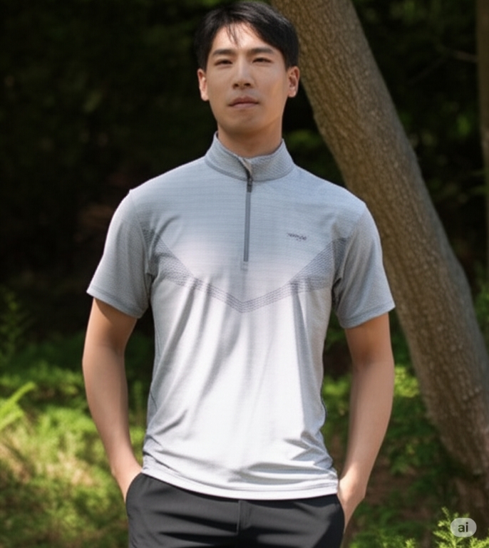 블랙야크 남성 여름 아이스 냉감 스판 반 집업 아웃도어 등산 반팔 티셔츠 - 상세 이미지 2