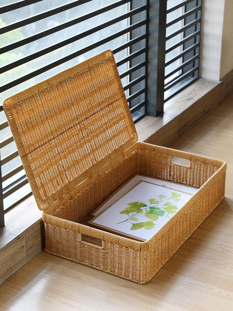 라탄 대형 바구니 수납 보관함 등나무 잡동사니 정리 어두운색 36x22x24cm 유사 바구니 크기 cln 길이x너비x높이 - 상세 이미지 2