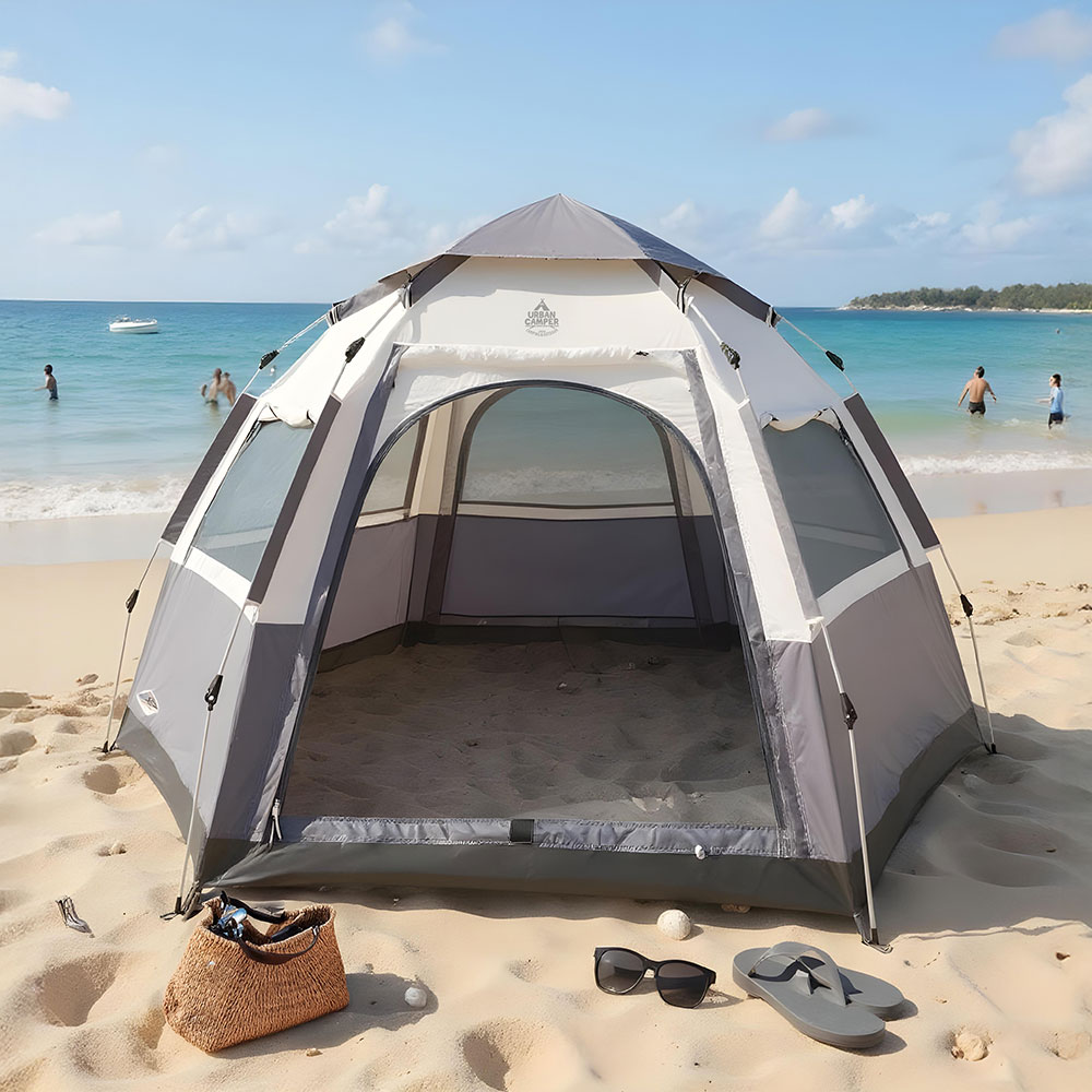 어반캠퍼 헥사곤 원터치 육각텐트 피크닉 쉘터 그늘막 캐노피 캠핑텐트 카키브라운