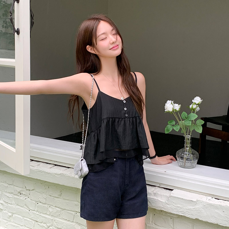 얼레이 쉬폰 자개 버튼 플레어 나시 블라우스 bs8354 - 상세 이미지 4
