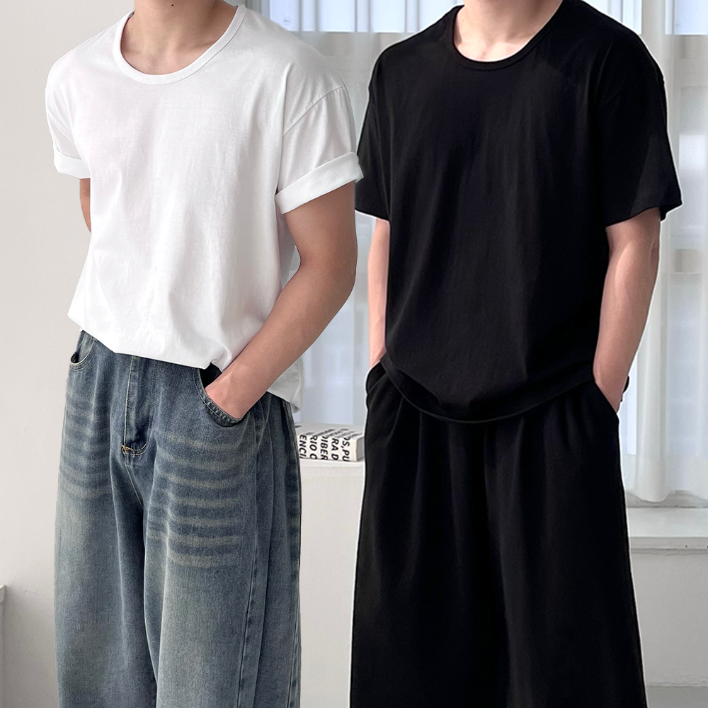 1+1 남자유넥반팔티 흰색면티 20수 남자레이어드 - 상품 이미지