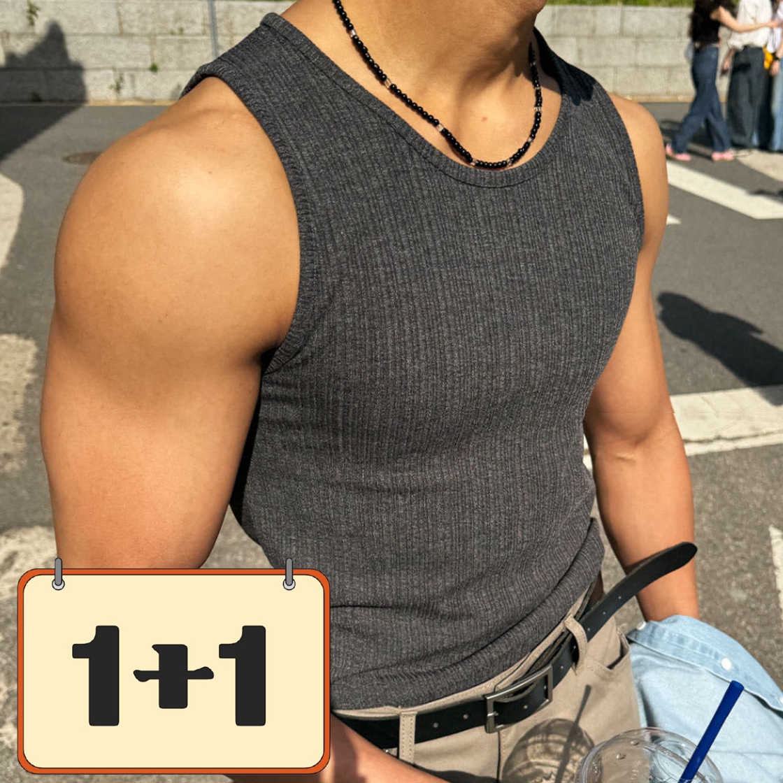 1+1 남자 골지 나시 남자 망고 나시 남자 나시 머슬핏 나시 제품 이미지