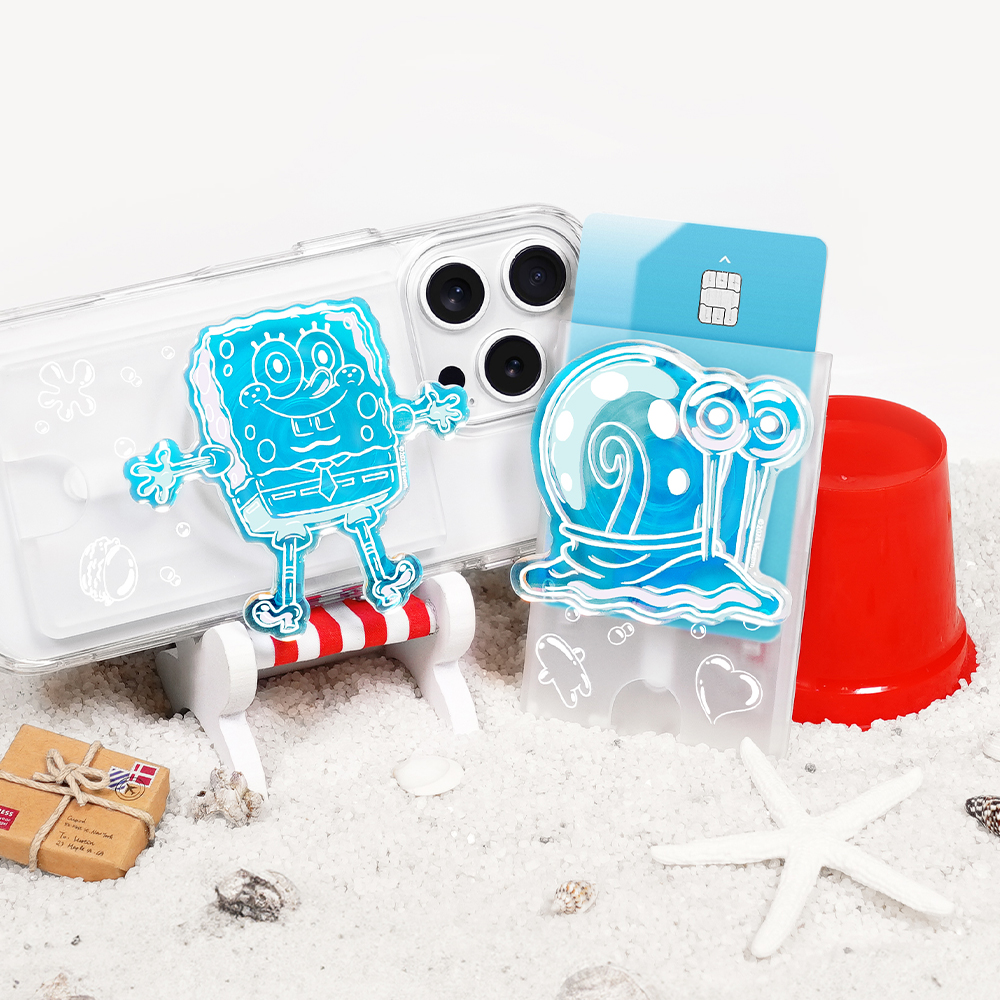 스폰지밥 홀로그램 아이폰 맥세이프 카드지갑 그립톡 휴대폰 거치대 2장 수납