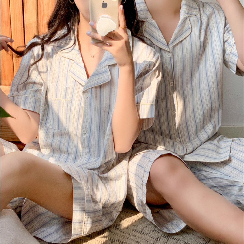 커플파자마 신혼부부커플잠옷 이지웨어 여름 반팔 반바지 바지 홈웨어 - 메인 이미지