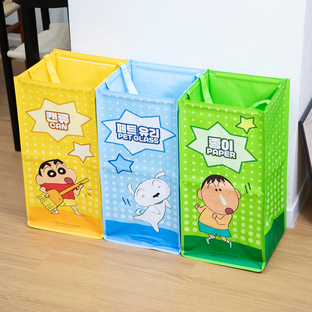 레토 짱구 재활용 분리수거함 가정용 쓰레기통 분리수거통 3단 세트