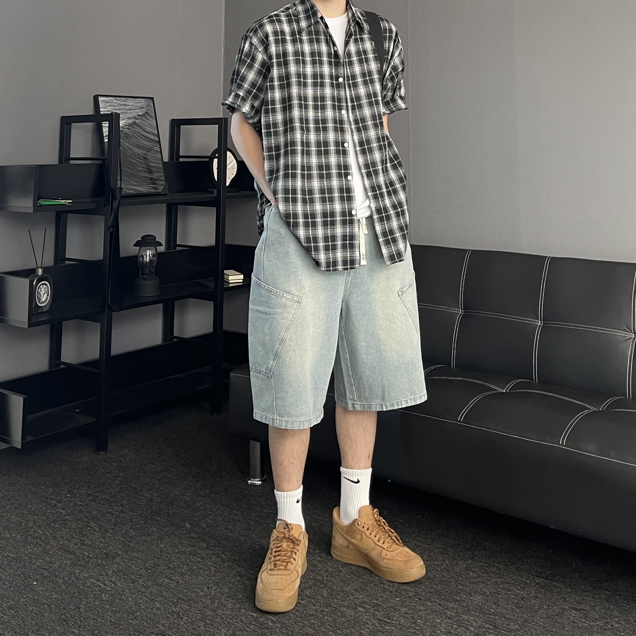 남자청반바지 버뮤다데님팬츠 남자7부청바지 밴딩청바지 이미지 6