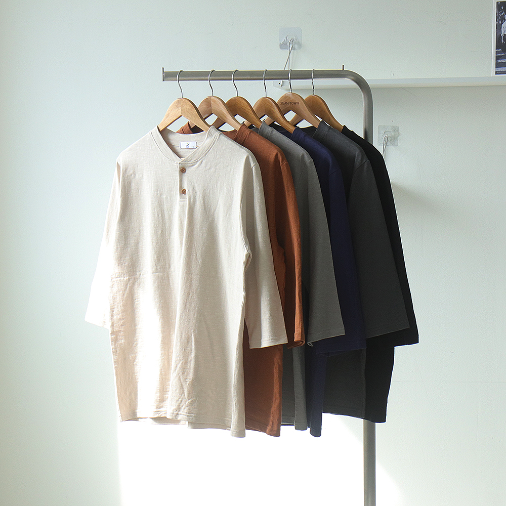 남자 7부티 오버핏 슬라브 헨리넥 빅사이즈 칠부 남자 반팔티