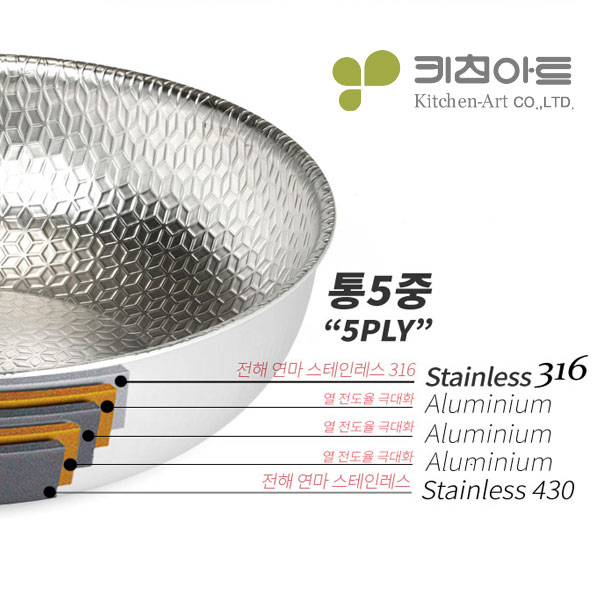 키친아트 무연마 통5중 스텐316 인덕션 궁중팬 26cm 프리미오 이미지 6