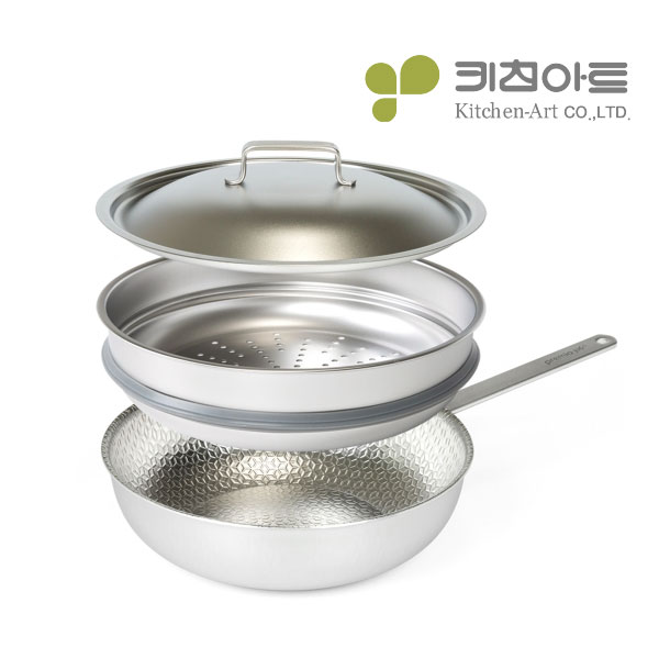 키친아트 무연마 통5중 316 스텐 궁중팬 26cm+찜기+뚜껑 - 상품 이미지