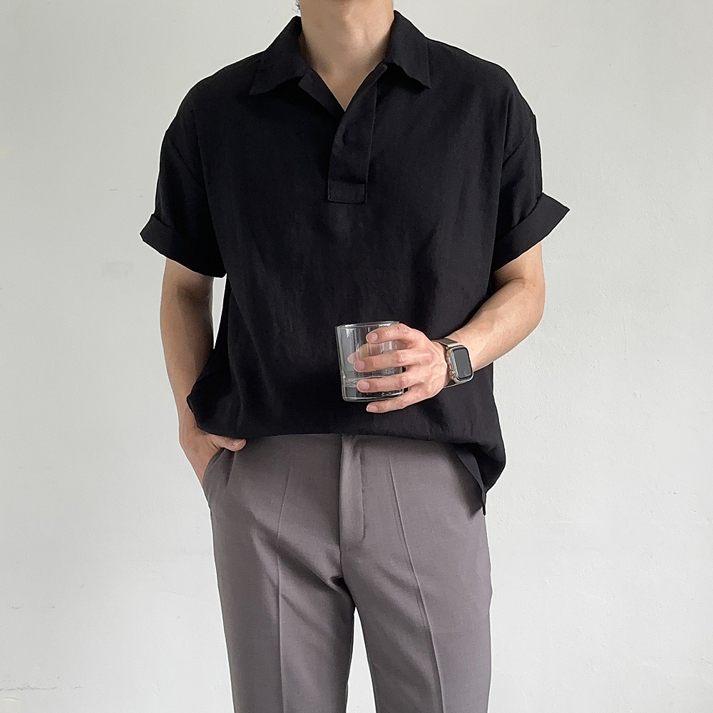 남자 셔츠 오버핏 반오픈 마 린넨 남방 난방 남자 반팔셔츠